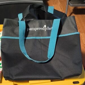 Pampered Chef Black Tote with Blue Straps